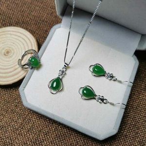 Jewelry Sets Natural Green Jade Gemstone Rings/Earrings/Necklaces