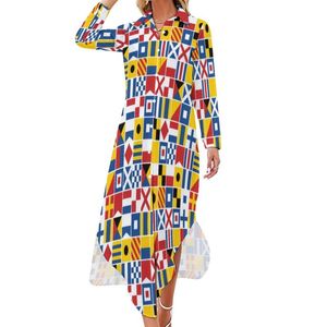 Lässige Kleider, nautisches Signal, Chiffon-Kleid, sexy V-Ausschnitt, bunte Flaggen, hübsche Frauen, ästhetische Herbst-Druck-Kleidung, Geschenk