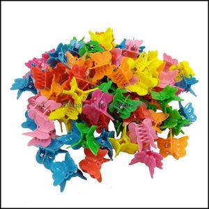 Clamps Hair Jewelry 100Pcs/Lots Mixed Colors Mini Heart Butterfly Flower Shape Children Girl Clips Fashion Accesso Dhzt0