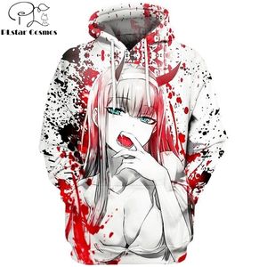 Nya modehoodies anime älskling i Franxx full tryckt pullover hoodie tröja unisex casual streetwear lj200918