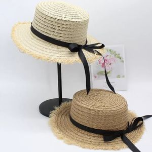 Kadın yaz plaj şapkası ebeveyn-çocuk düz hasır şapka güneş koruma deniz kenarı tatil seyahat şapkası