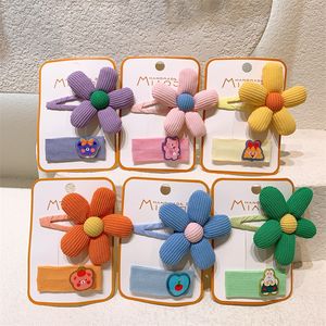 2 PCs Novo Cartoon Coreano Cartoon BB Clip Fashion Sweet Girl Princess Fabric Flower Hairpins Hair Acessórios