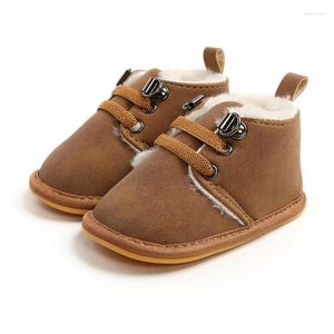 Boots Born Baby Girls Boys Booties Winter Warm Fur Lining Non-Slip Rubber Sole Infant Leather Prewalkers 0-18MBoots