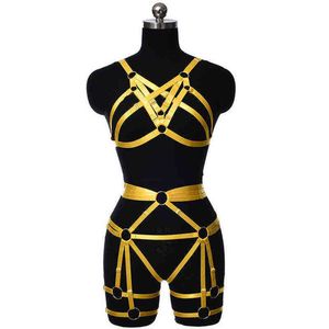 Nxy Sm Bondage Giarrettiera Giarrettiera Giarrettiera Cage Set Elastico Crop Top Sexy Reggiseno Goth Hollow Lingerie Gamba Calze Cintura220419