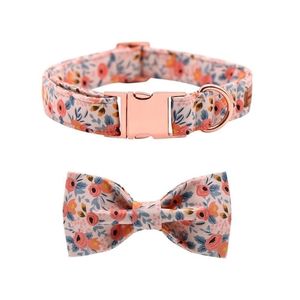 Unique Style Paws Hundehalsband, rosa Rosen-Blumendruck, Baumwollstoff und Schleife Y200515