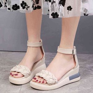 Women Summer Wedge Heel Sandals Platform Sandals Strap Open Toe Chunky Bottom Casual Shoes 2022 Gold Silver Pink Sandals Y220421