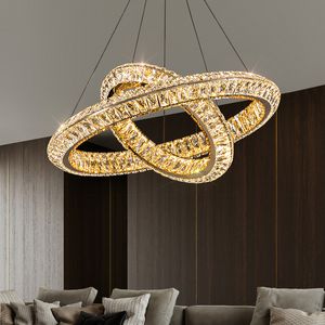 Hängslampor lyxiga kristallkronor för sovrum modern ring vardagsrum hem dekor ljus fixtur guld rund led kök ö hängande lam
