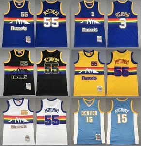 Jerseys Quente de Basquete Dikembe Mutombo # 55 Allen Iverson # 3 Anthony # 15 Jersey