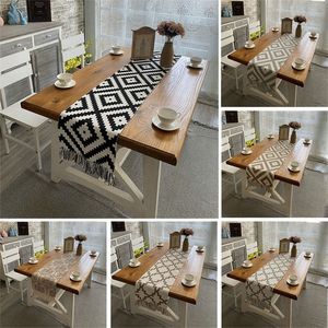 Cotton Linen Table Runner Plaid Woven Kitchen Runners Tassel For Fall Wedding Dinner Coffee Luxury Home Decoration 220615