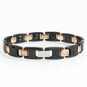 Link łańcuchowa para czarna ceramiczna bransoletka damska energia magnetyczna opaska magnetyczna Rose Gold Crystal InLay INLAY JEINDERS HOMME ARM Band Lover