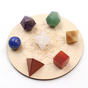 Pendant Necklaces Chakra Healing Crystals Sacred Geometry Platonic Solids Seven Star Array Wood Plate Merkaba Set For MeditationPendant