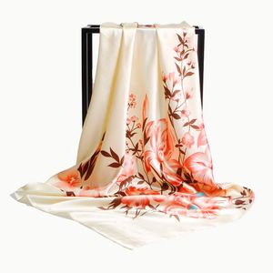 Scarves Fashion Silk Satin For Women Flower Print Hijab Scarf Female Square Shawl Head Scarfs Ladies 90cm*90cm