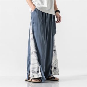 Męskie spodnie bawełniane lniane szerokie nogi męski w stylu chiński patchwork vintage man wypoczynek spodni Summer harem męski moda 220826