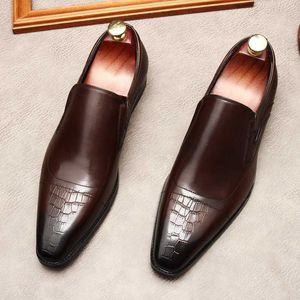 Designer-Dress Shoes Mens Fashion Wedding Genuine Leather Pointed Toe Slip On Formal Business Shoe Black Coffee Oxford Men Lofers