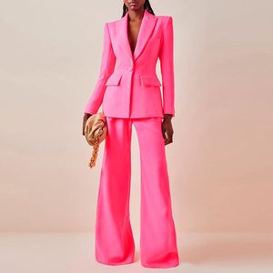 Women's Two Piece Pants Solid Color Cotton Lapel One-button Wide-leg Suit Trousers Women's Red Commuter Casual Slim Long-sleeved Jacket