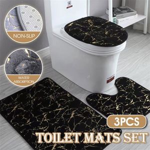 Home Toilet Mats Living Room Bathroom Set Gold Printing Anti Slip Rugs Bedroom Print Rug Shower Mat Bath 220504