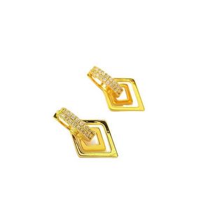 Hoop & Huggie Circle Geometry Earrings With Clear Zircon Unique Style Yellow Gold Filled Fashion Womens GiftHoop