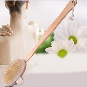 Wooden Cleansing Brushes Natural Bristle Body Brush Massager Bath Shower Brush Long Handle Back Spa Scrubber 7*42cm DH9877