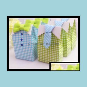 Confezioni regalo Forniture per feste per eventi Giardino domestico festivo All'ingrosso- 20 pezzi My Little Man Blu verde Papillon Compleanno Boy Baby Shower Bomboniera