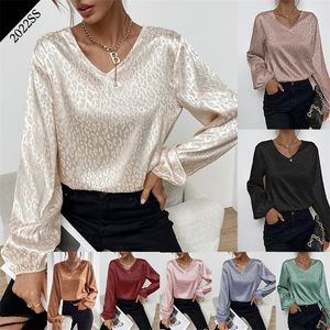 Office Lady Leopard Printing Chiffon Shirt Spring Autumn V-Neck Long Lantern Sleeve Loose Pullovers Blouse Women's Clothing 220407