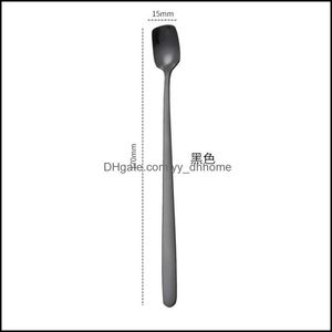 Spoons Flatware Kitchen Dining Bar Home Garden Square Head Spoon Stainless Steel Mug Coffee Ice Cream Stirring Scoop Titanium Plating El