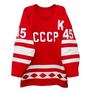 Nikivip Custom Retro Trump #45 Sowjetunion CCCP Hockey-Trikot, genäht, Rot, Größe S-4XL, beliebiger Name und Nummer, hochwertige Trikots