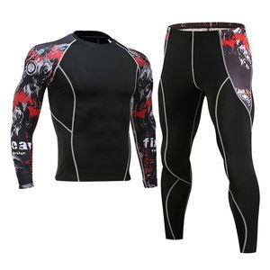 Conjunto de compressão de corrida Tactics MMA T-shirt de academia de ginástica de ginástica Leggings Union Union Suit Sportswear Skull Fitness Brand Running Suit 201210