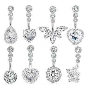 Crystal Belly Button Ring for Woman Navel Piercing Round Heart Zircon Stud Barbell Stainless Steel Bar Sexy Body Jewelry Gift
