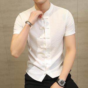 Men's Casual Shirts Chinese Collar Shirt For Mens Slim Fit Frog Button Camicia Uomo Korean Fashion Short Sleeve Summer Stylish ShirtsMen's
