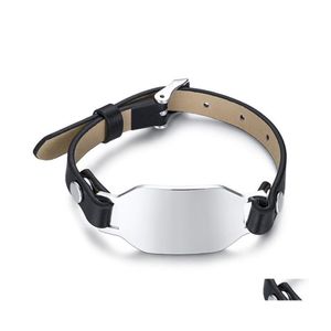 Bracciale in pelle con targhetta per cani in acciaio inossidabile da uomo con catena a maglie personalizzabile con incisione fai-da-te Nome braccialetto regalo per speciale amato regolabile Dr Dhlcv