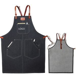 Denim apron coffee maker milk tea shop flower art manicure bar restaurant work clothes customized 220621