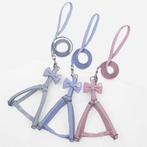 Dog Collars & Leashes Simple Bow-knot Small Harness Leash Suit Arnes Perro Pequeño Polyester Puppy Chain Medium Cats Pet Accessories