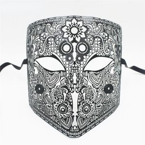 Maski imprezowe pełne twarz Bauta Phantom Cosplay Venetian Masquerade Mask Black Skull Halloween Shield Mardi Gras Metal Party Mask 220826