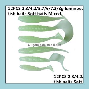 Iscas Iscas Pesca Esportes Ao Ar Livre 12Pcs 2.3/4.2/5.7/6/7.2/8G Luminous Fish Soft Mixed Bait Artificial Lure Sea Bionic Drop Delivery 2021