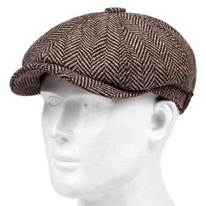 ファッションメンベレー帽Hat秋の新しいヴィンテージフィッシュボーンオクタゴンキャップ