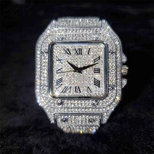 Relógios masculinos quadrados Iced Out, marca de luxo, relógio hip hop cheio de diamantes, relógio de pulso ultrafino, joias masculinas 2021