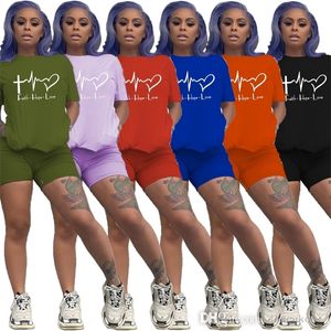 Mulheres Tracksuits Designer Carta Impressão de Manga Curta Sworts Outfits 2 Piece Senhoras Senhoras Solta T Camiseta Jogging Ternos Plus Size