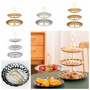 Prateleiras de aço inoxidável 2/3 camadas placas de frutas bandeja de pastelaria pratos de doces de doces de bolo demesas decoração de decoração de casamento decorações de casamento lk11108