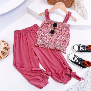 LZH CRODADES DE CRIANÇAS CRIANÇAS MENINAS DE VERÃO 2PCS Conjuntos para crianças 3-7 anos Menina de menina Fashion Roupos Floral Rousft 220507