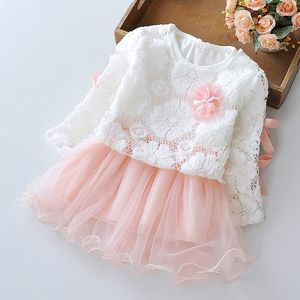 Zestaw ubrania dziewcząt 2022 Ubrania wiosenne niemowlęce Śliczne koronkowe kwiat top +siatkowy spódnica 2pcs stroje z długim rękawem dla dzieci garnitur 0-3y