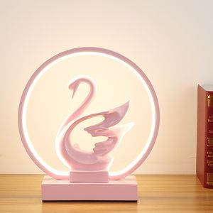 Mesa de cabeceira do quarto de resina para luminária de lâmpada Decorativa Design Nórdico Luzes de mesa LED Casamento rosa cisne qiqaw