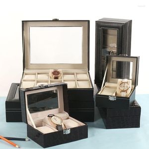 Watch Boxes & Cases Black PU Leather 3/6/10 Slots Wrist Display Box Storage Holder Organizer Case Man Women Jewelry Gift BoxesWatch Hele22