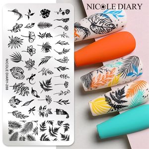 NICOLE DIARY Green Leaf Coconut Plates Spring Summer Stamping Flower Stamp Nail Polish Templates Stencil