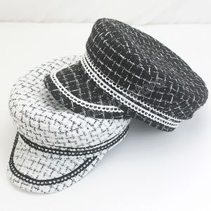 Autumn Winter Tweed Hat For Womens Flat Sailor Hat Girl Visor Travel Basker Plaid Newsboy Fashion