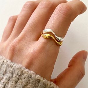 Koreansk version av 925 Sterling Silver Ring Simple Temperament All-Match Natural Curve Wave Fashion Jewelry Accessories