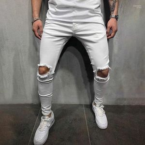 Herrbyxor 2022 Fashion Hole Casual Pencilpants Mid Men Drawstring Jogger Solid Leisure Male Sweatpants