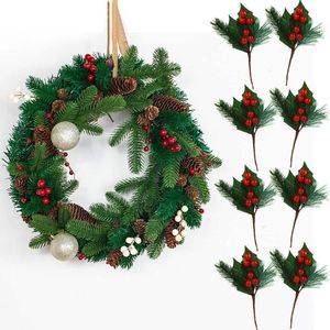 装飾的な花の花輪2ピースのクリスマスの人工的な果実の松の針の枝ショップwindowガーランド休日の装飾家の木のパーティーDIY S