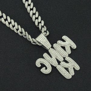 Hip hop diamond mosaic letter pendant CUBAN CHAIN NECKLACE hip hop rap men's wide clavicle chain