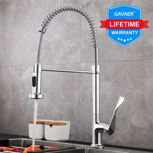 Gavaer Spring Pull Down Kitchen Faucets Dual Mode Effluent Water Taps Handheld Kitchen Mixer Tap Hot Cold 2 Outlet Spring Taps T200424