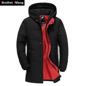ブランドメンズ衣料冬のジャケットのファッションスリムフード付き濃い温かい白いアヒルダウンロングコートとパーカー男性5xl 6xl 201116